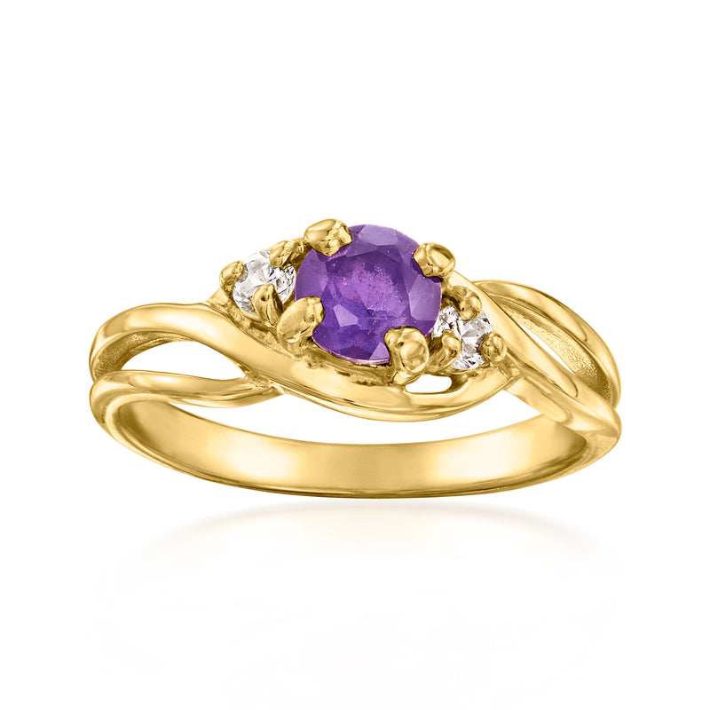 Vintage amethyst and diamond ring, oval purple center, 14kt yellow gold band