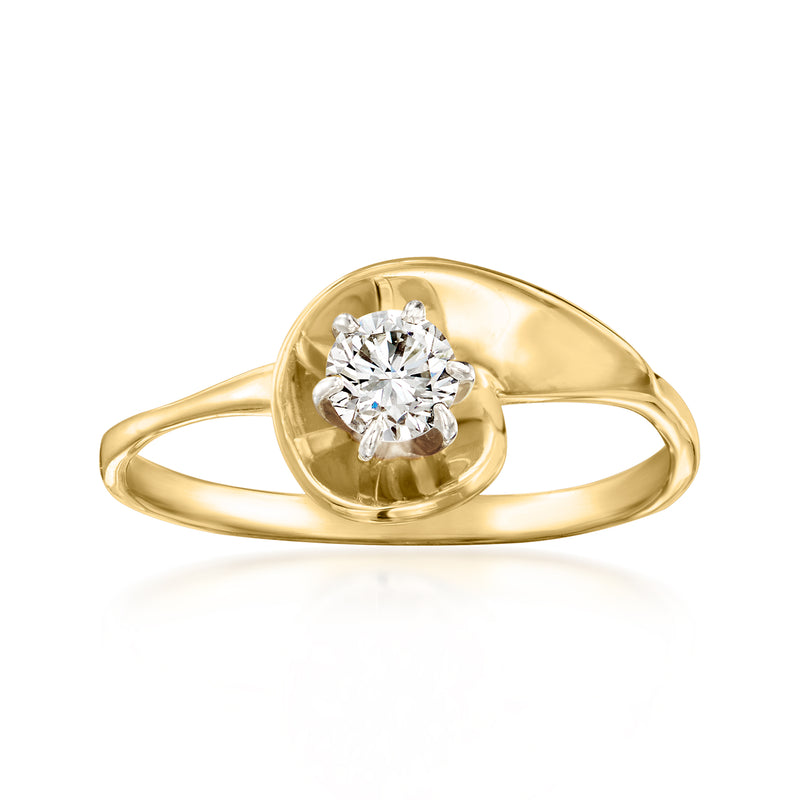 Vintage diamond swirl ring in 10kt yellow gold with round center stone