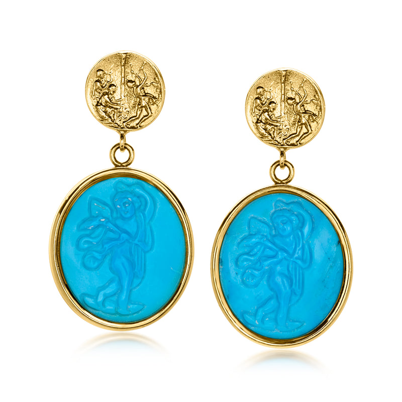 Italian Tagliamonte Magnesite Eros with Torch Drop Earrings in 18kt Gold Over Sterling