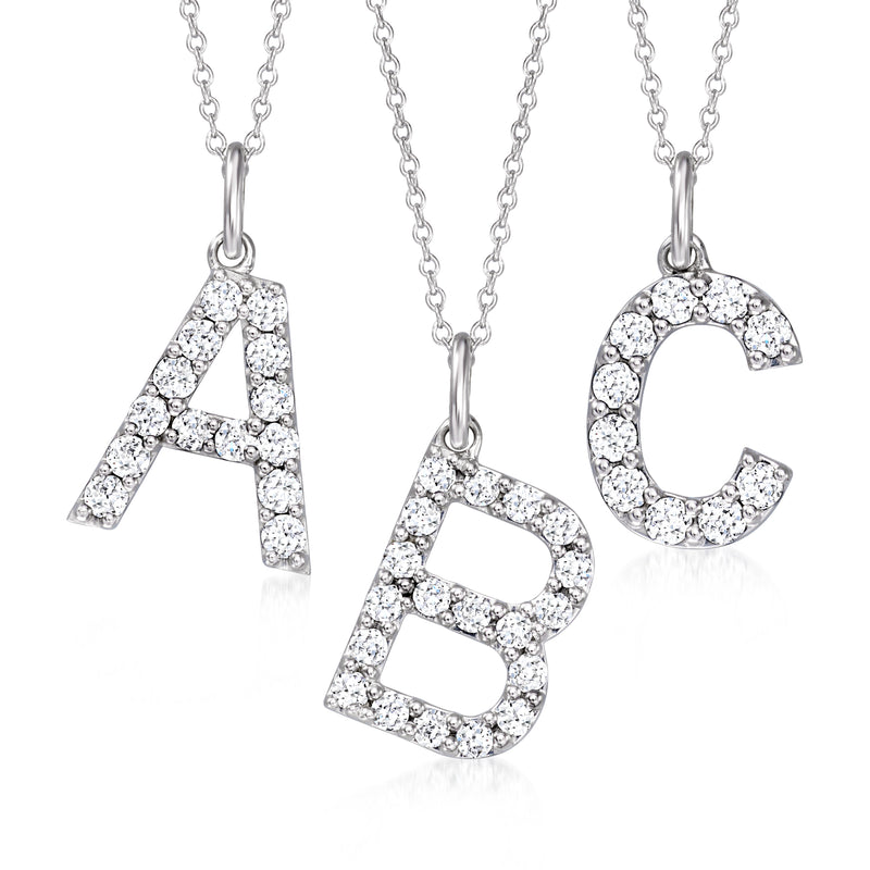 Sterling silver initial pendant necklace with lab-grown diamond A, B, C