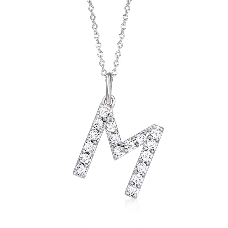 Sterling silver initial pendant necklace with lab-grown diamond M
