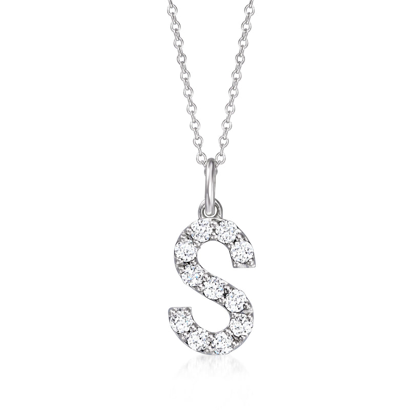 Sterling silver initial pendant necklace with lab-grown diamond S