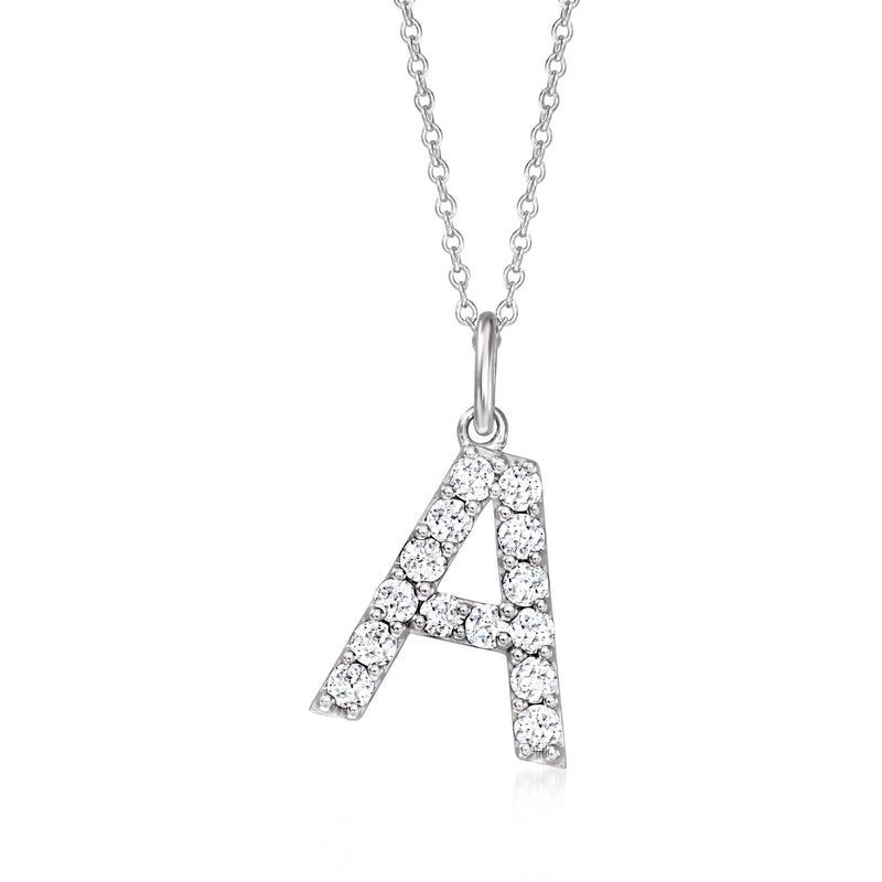 Sterling silver initial pendant necklace with lab-grown diamond A