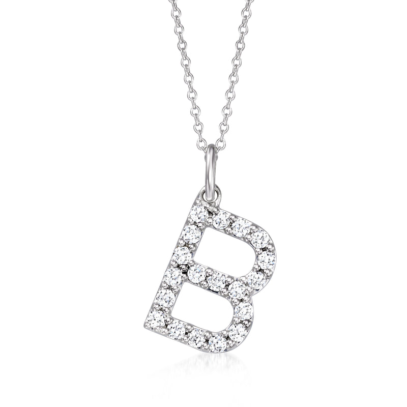 Sterling silver initial pendant necklace with lab-grown diamond B