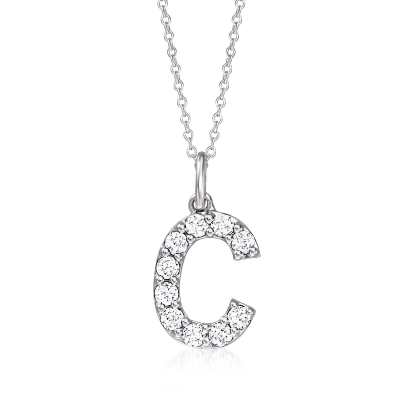 Sterling silver initial pendant necklace with lab-grown diamond C