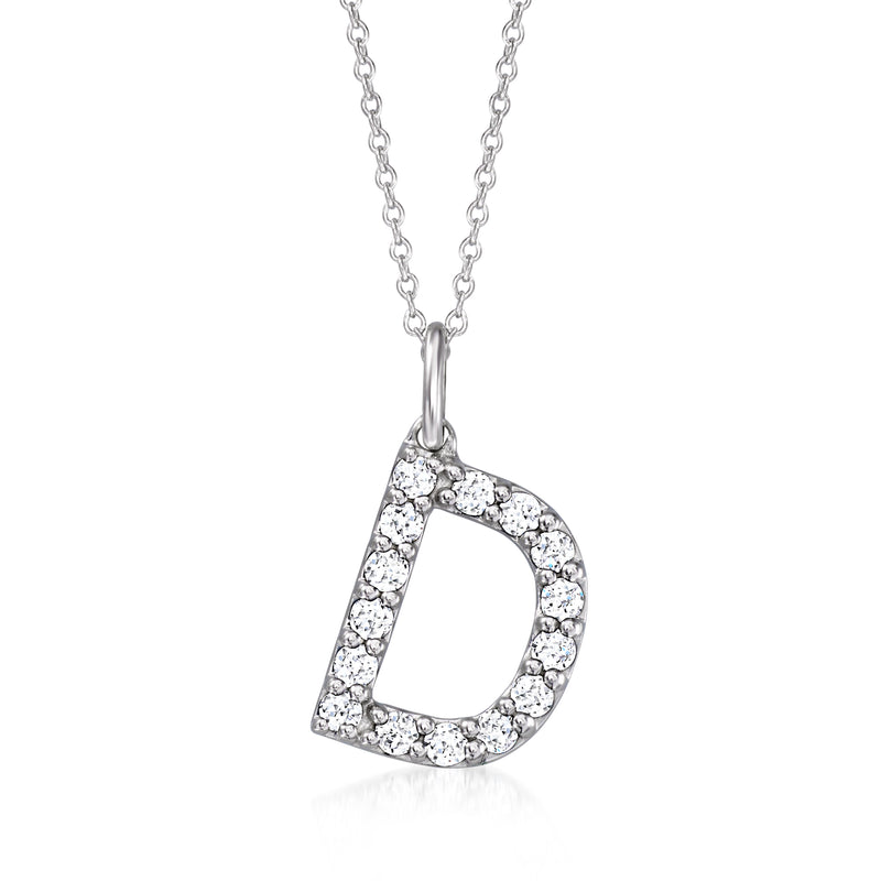 Sterling silver initial pendant necklace with lab-grown diamond D