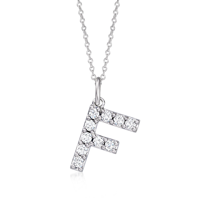 Sterling silver initial pendant necklace with lab-grown diamond F