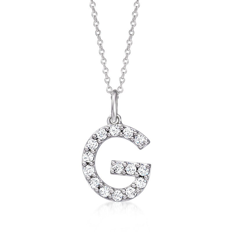 Sterling silver initial pendant necklace with lab-grown diamond G