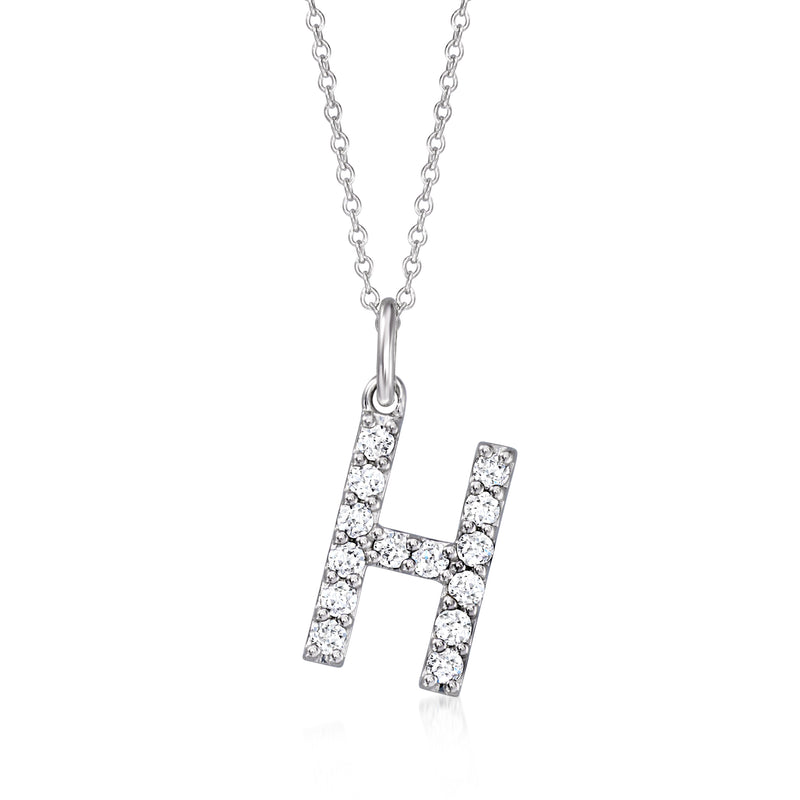 Sterling silver initial pendant necklace with diamond-studded letter H