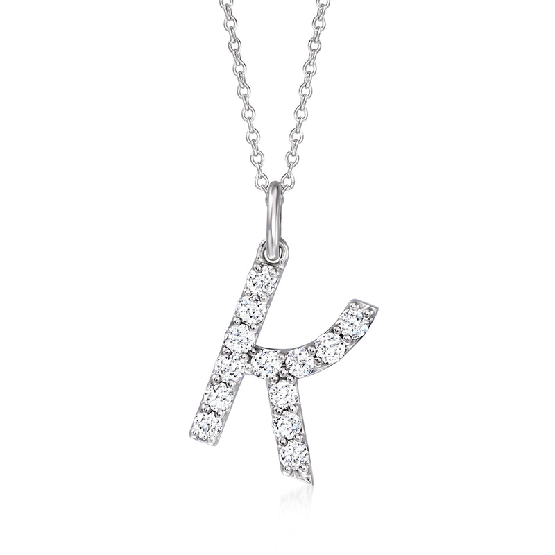Sterling silver initial pendant necklace with diamond-studded letter K