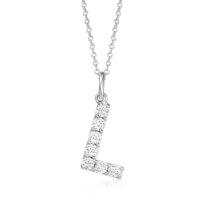 Sterling silver initial pendant necklace with diamond-studded letter L