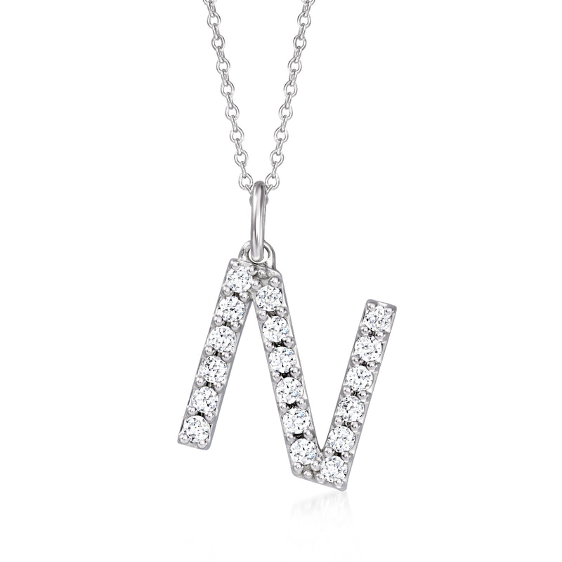 Sterling silver initial pendant necklace with diamond-studded letter V