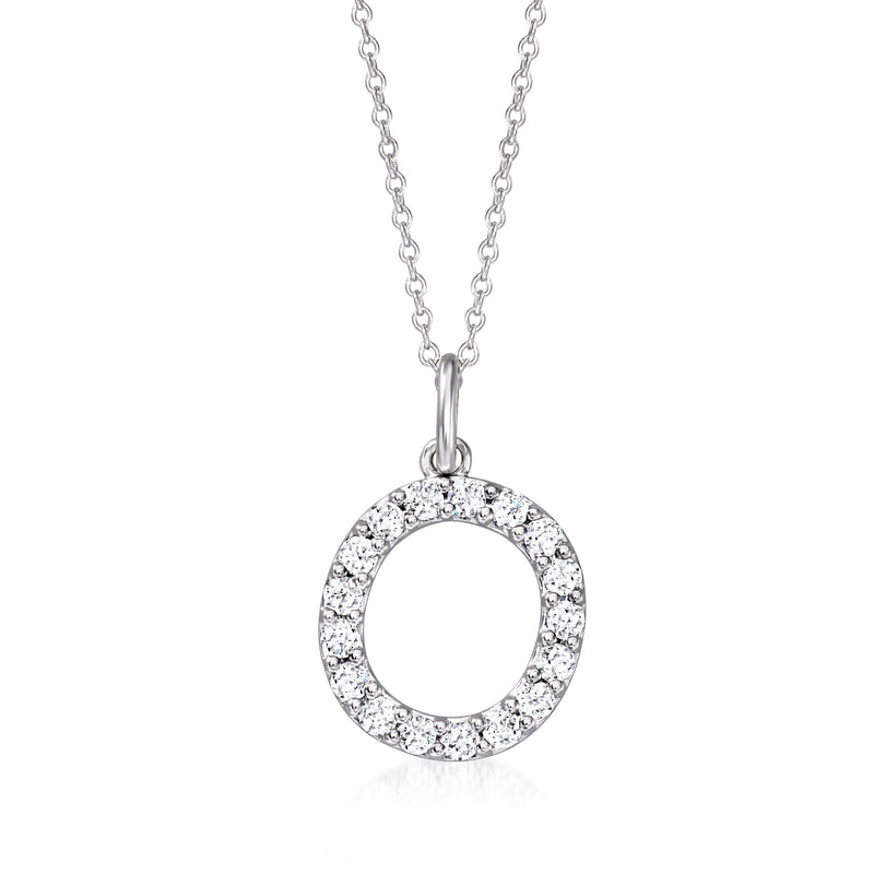 Sterling silver initial pendant necklace with diamond-studded letter O