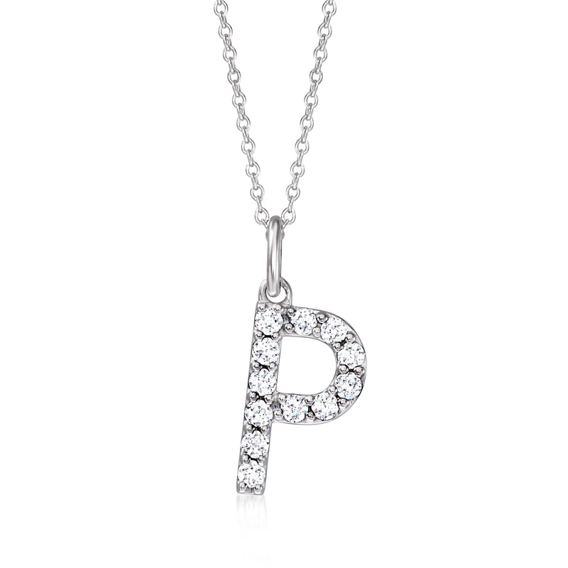 Sterling silver initial pendant necklace with diamond-studded letter P