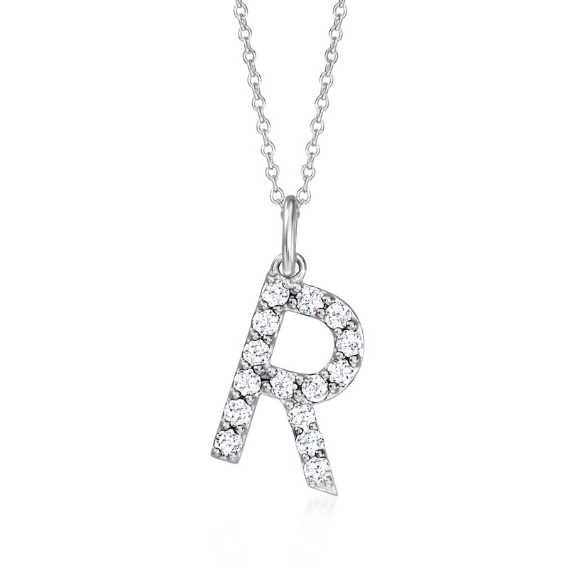 Sterling silver initial pendant necklace with diamond-studded letter R