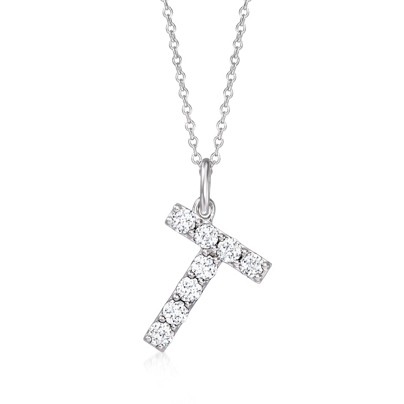 Sterling silver lab-grown diamond initial pendant necklace with letter T