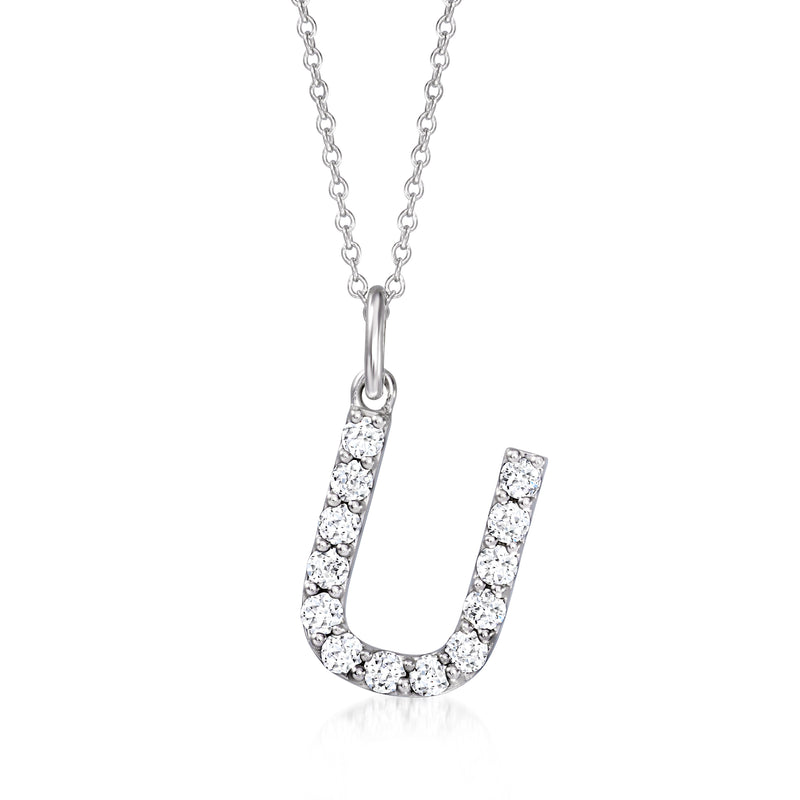 Sterling silver lab-grown diamond initial pendant necklace with letter U