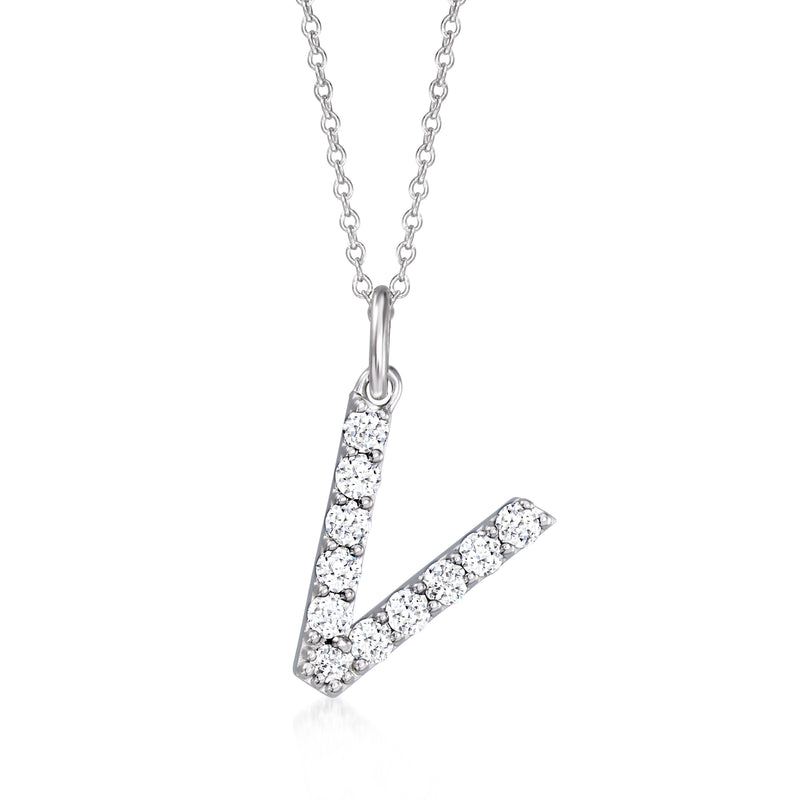 Sterling silver lab-grown diamond initial pendant necklace with letter V