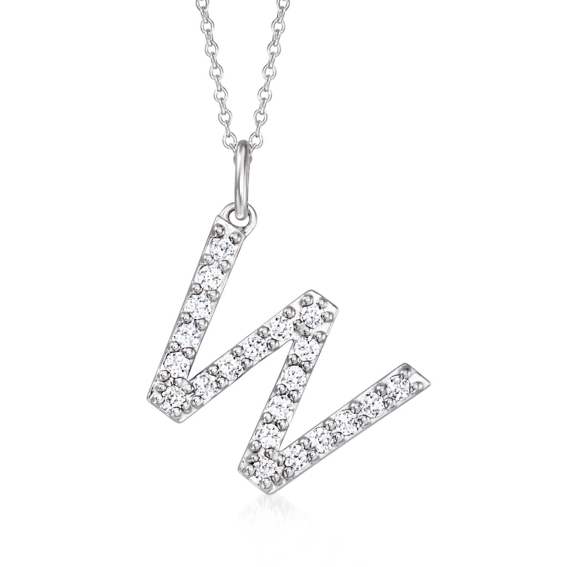 Sterling silver lab-grown diamond initial pendant necklace with letter W