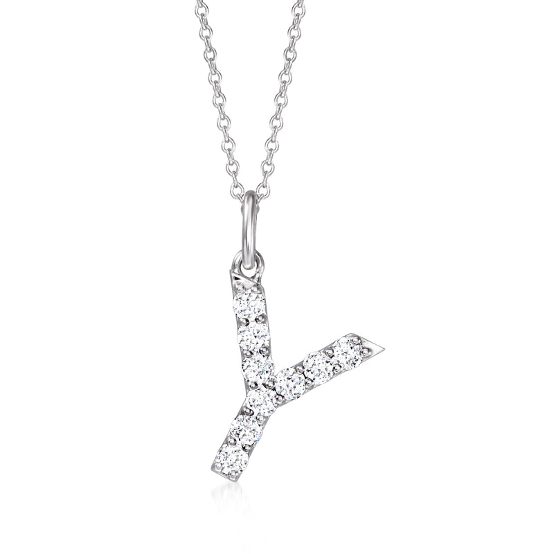 Sterling silver lab-grown diamond initial pendant necklace with letter Y