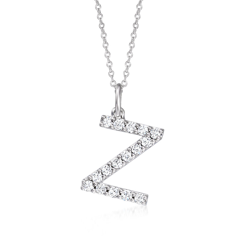 Sterling silver lab-grown diamond initial pendant necklace with letter Z