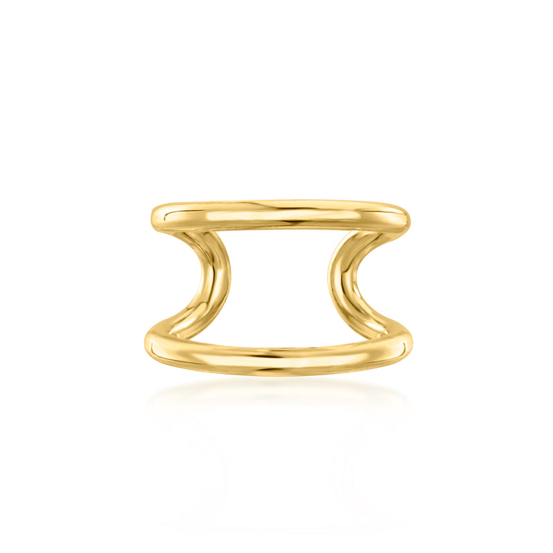 Gold open single-ear cuff with smooth wavy band, 18kt gold over sterling
