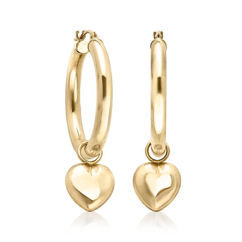 Gold hoop earrings with removable heart dangles