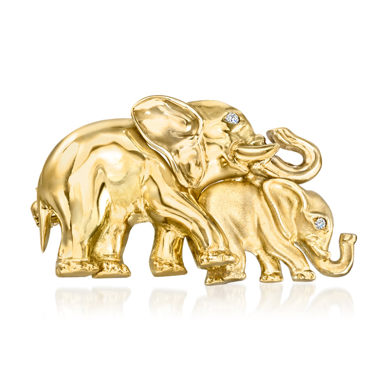 Yellow gold elephant pin with small diamond accents