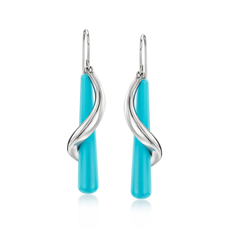 Turquoise spiral drop earrings in sterling silver with earwire hooks