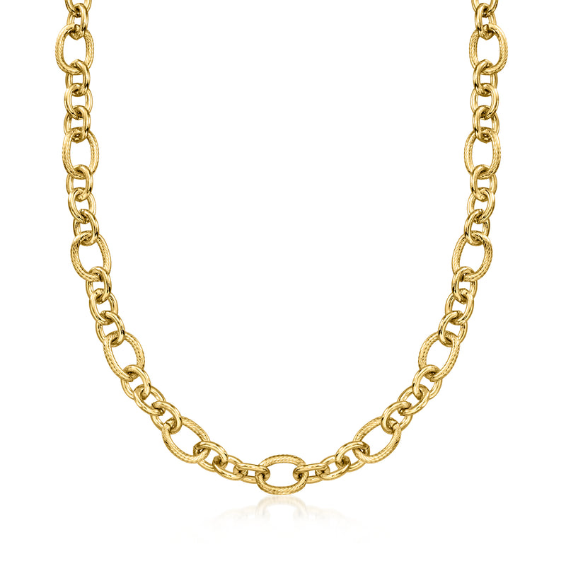 Gold-plated cable-chain necklace with oval links and round connector ring