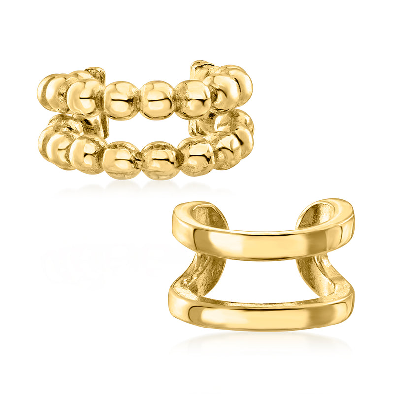 Gold over sterling single ear cuffs set, chunky beaded hoop design