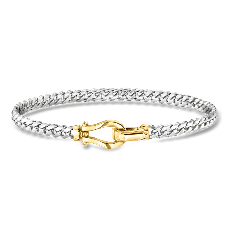 Silver curb-link bracelet with 14kt gold-plated clasp