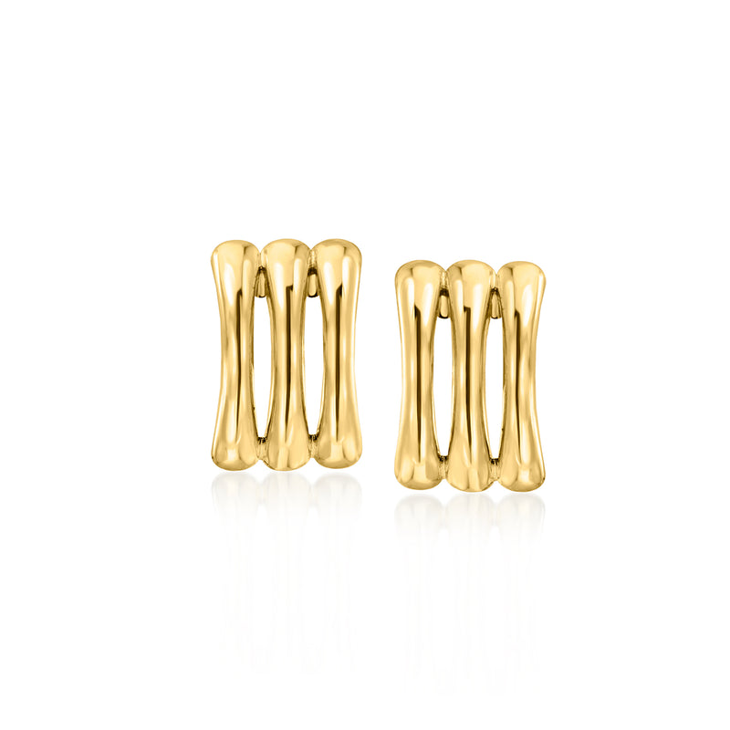 Petite three-row curved hoop stud earrings in yellow gold