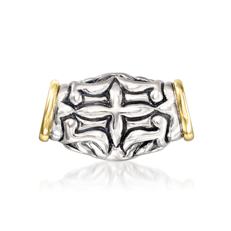 Sterling silver slide pendant with geometric engraving and gold end caps