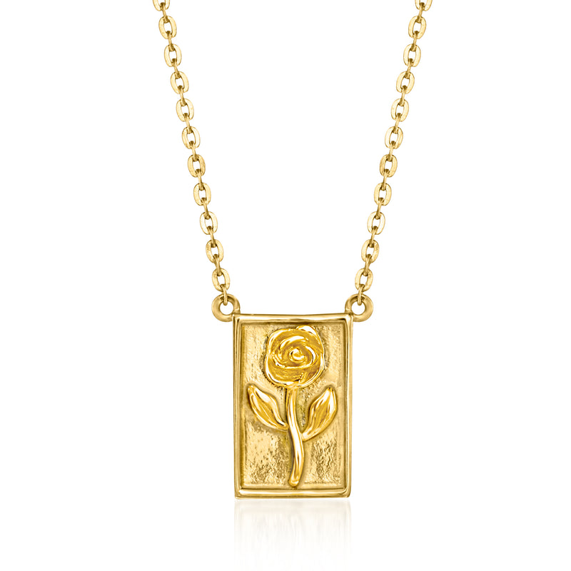 Yellow gold framed rose pendant necklace with linked chain