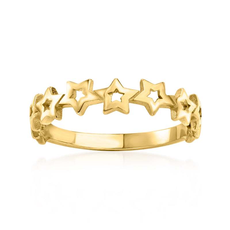 10kt yellow gold star band ring with raised star charms