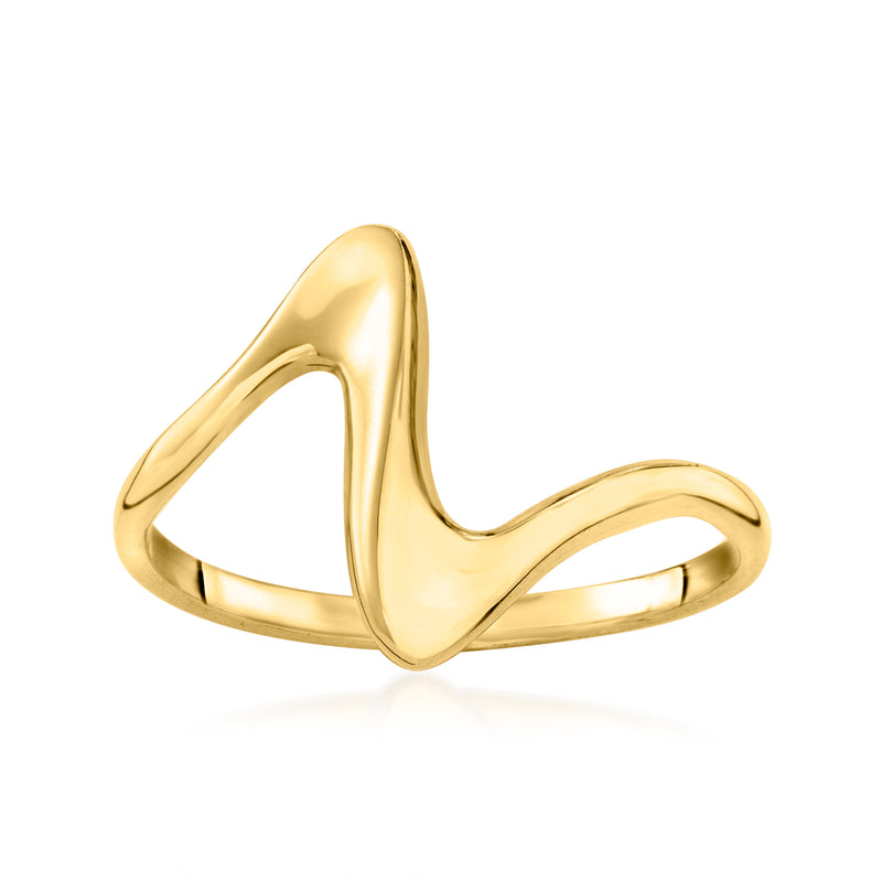 10k yellow gold curved swirl ring, open band