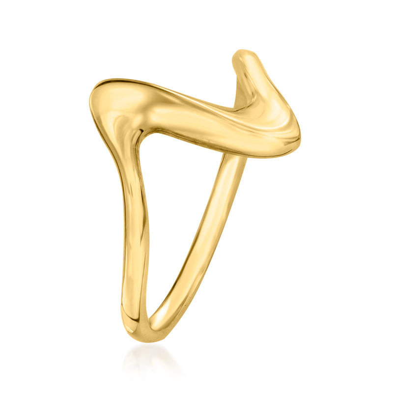 10k yellow gold curved swirl ring, side view of open band