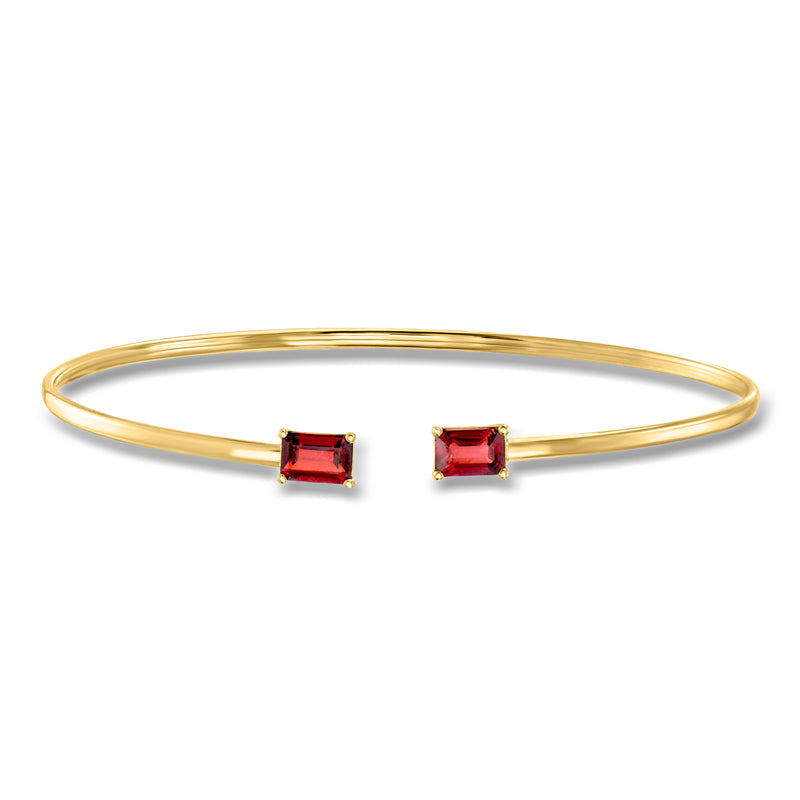 14kt yellow gold garnet cuff bracelet with two square red stones