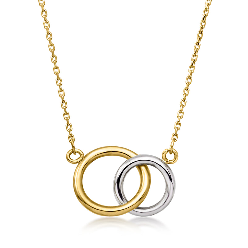 Two-tone gold interlocking-circle pendant necklace on chain