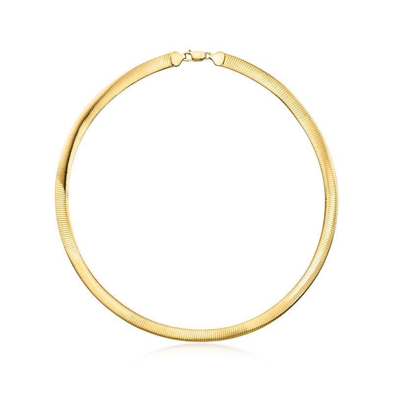 Ribbed yellow gold-tone collar necklace with small clasp, full view