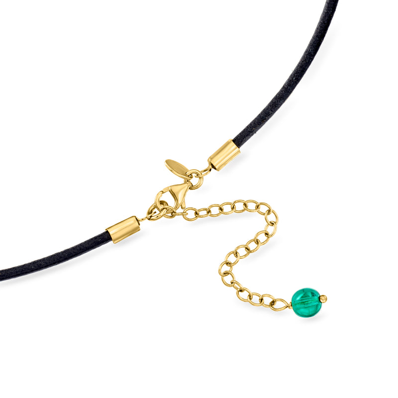 Black cord necklace with multicolored Murano bead, gold clasp and chain extender