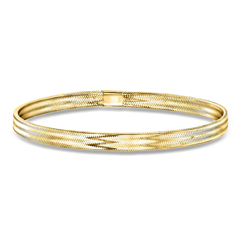 10k yellow gold mesh stretch bracelet with slim bar clasp