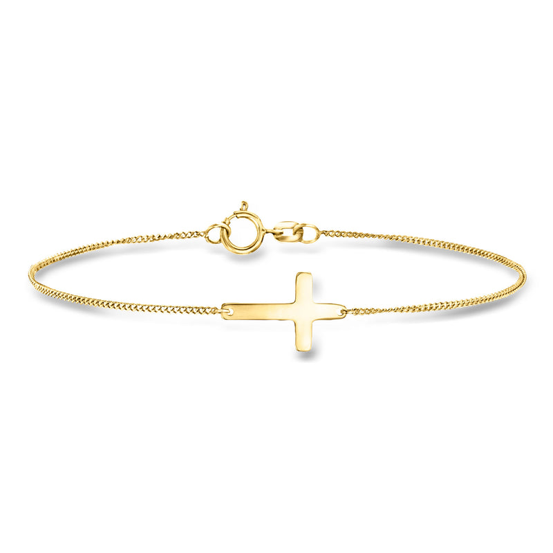 10kt yellow gold sideways cross bracelet with chain and lobster clasp