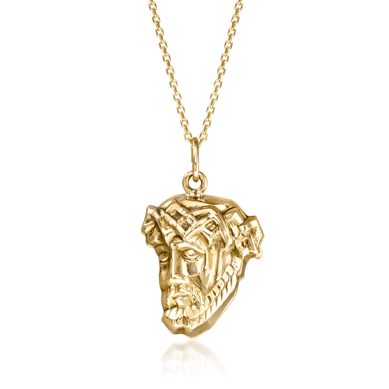 Vintage 14kt yellow gold Jesus face pendant on chain necklace