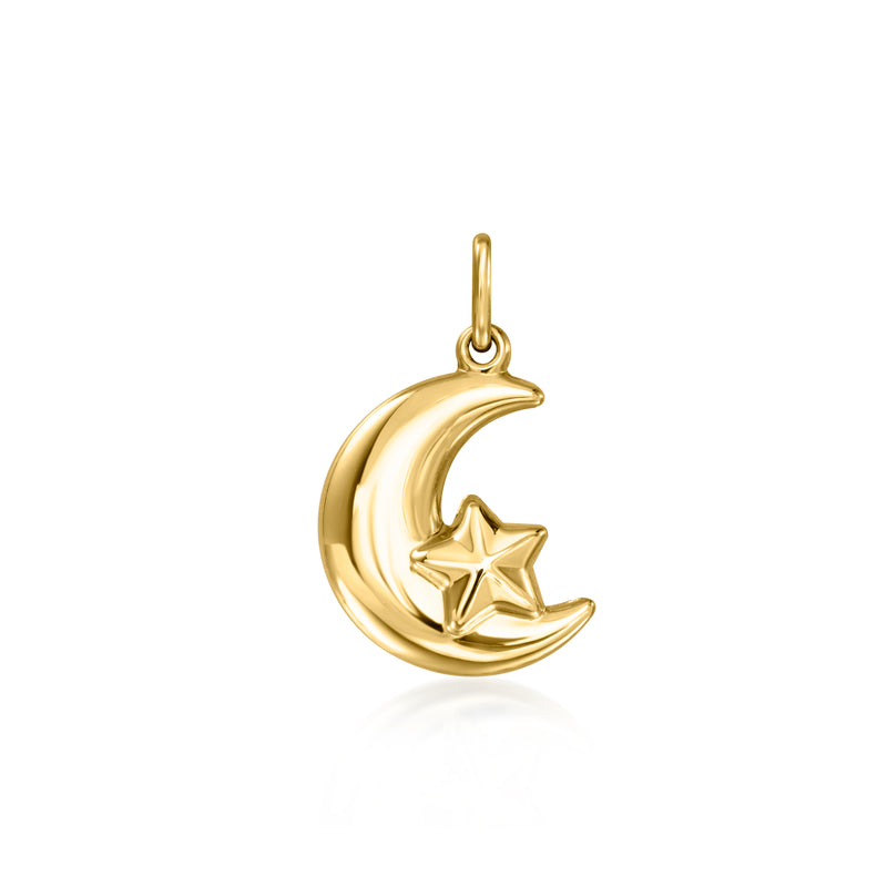 10kt yellow gold crescent moon and star charm, small dangling pendant