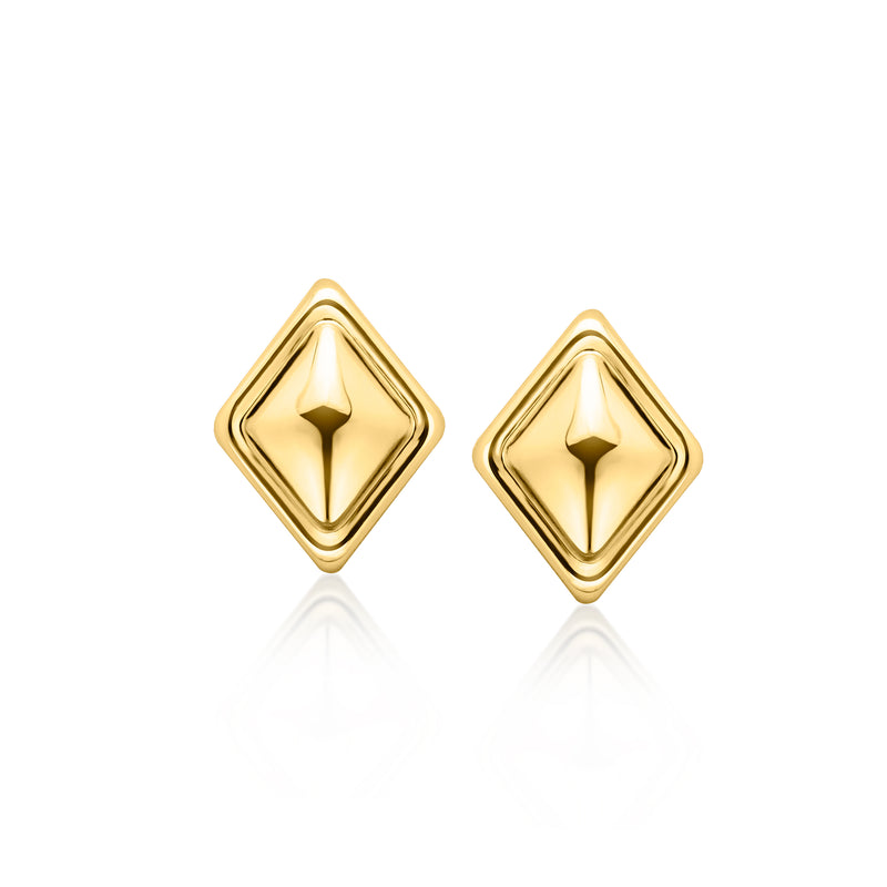 10kt yellow gold diamond-shaped puff stud earrings, post back, raised center
