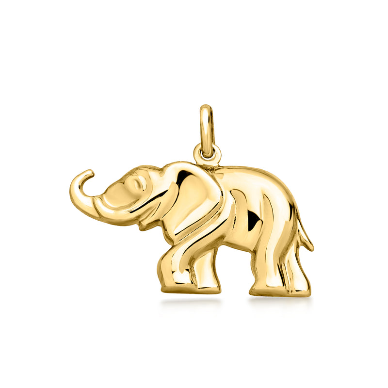 10kt yellow gold elephant charm with loop bail, polished finish