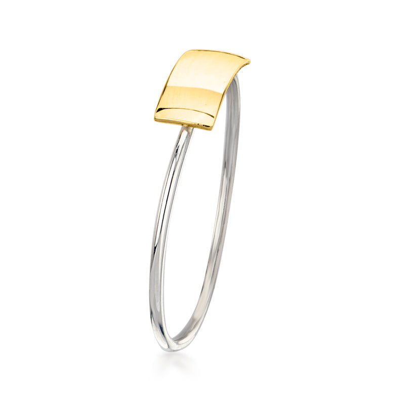 Slim sterling silver band with square-rectangle yellow gold bezel top