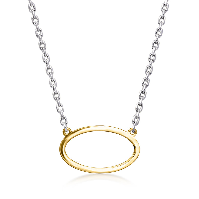 Oval 14kt yellow gold pendant on sterling silver chain necklace
